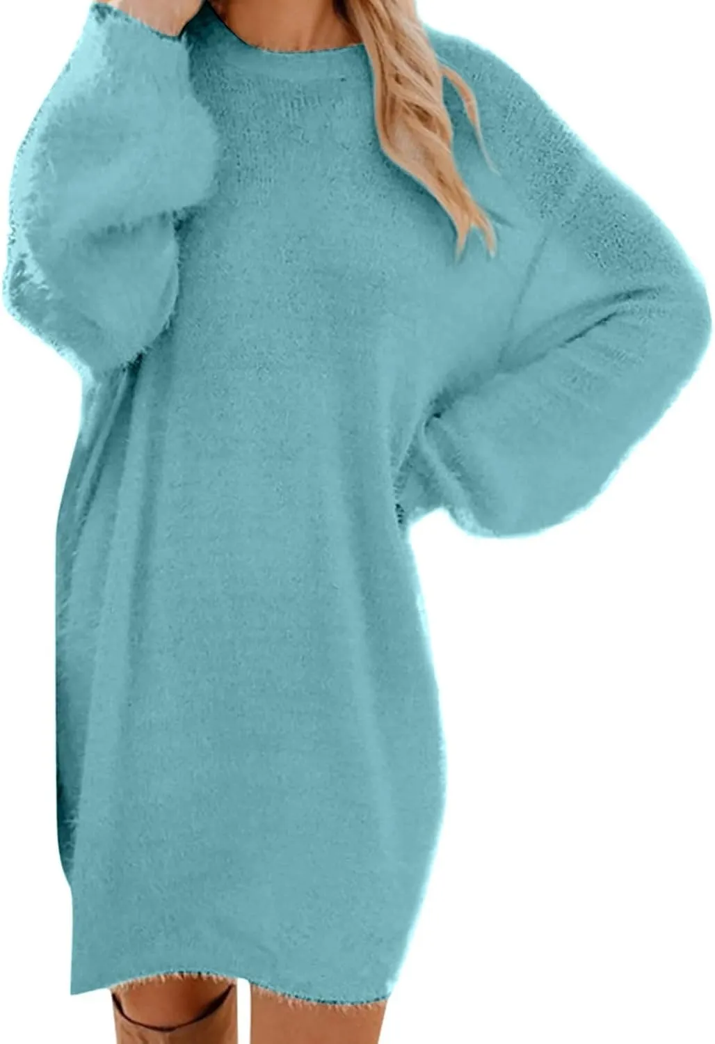 2024 Women's Plush Dress Fashion Loose Casual Comfortable Peplum Premium Feeling Sweater Dresses