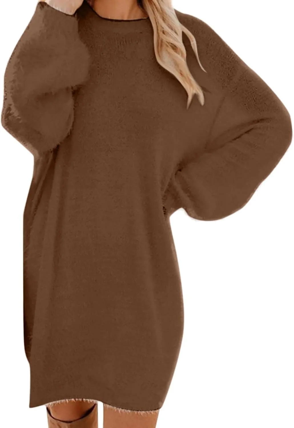 2024 Women's Plush Dress Fashion Loose Casual Comfortable Peplum Premium Feeling Sweater Dresses
