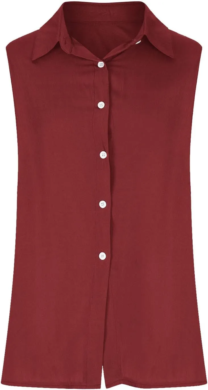 Cotton Gauze Tank Shirts for Women Sleeveless Collared Top Oversized Button Down Office Blouse Casual Summer Shirt