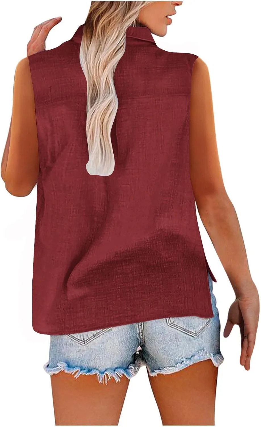 Cotton Gauze Tank Shirts for Women Sleeveless Collared Top Oversized Button Down Office Blouse Casual Summer Shirt