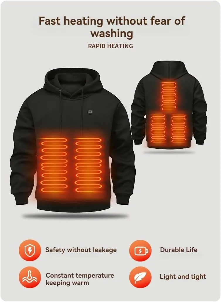 Heated Hoodie for Men and Women - USB Electric Warming Pullover Sweatshirt Coat