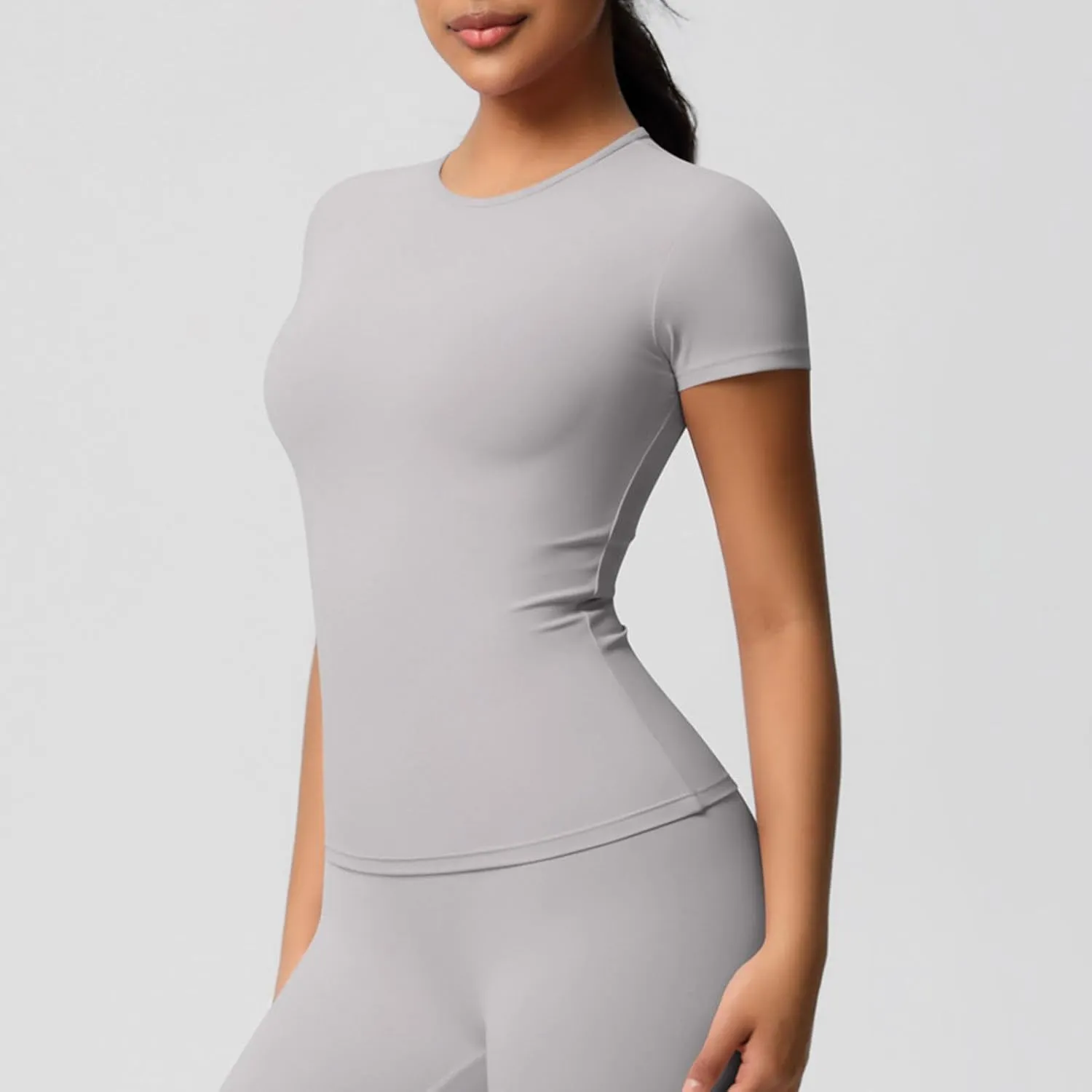 HGps8w Women's Short Sleeve Workout Sports Tops Basic Crewneck Casual 2025 Summer Quick Dry Athletic Yoga Shirts