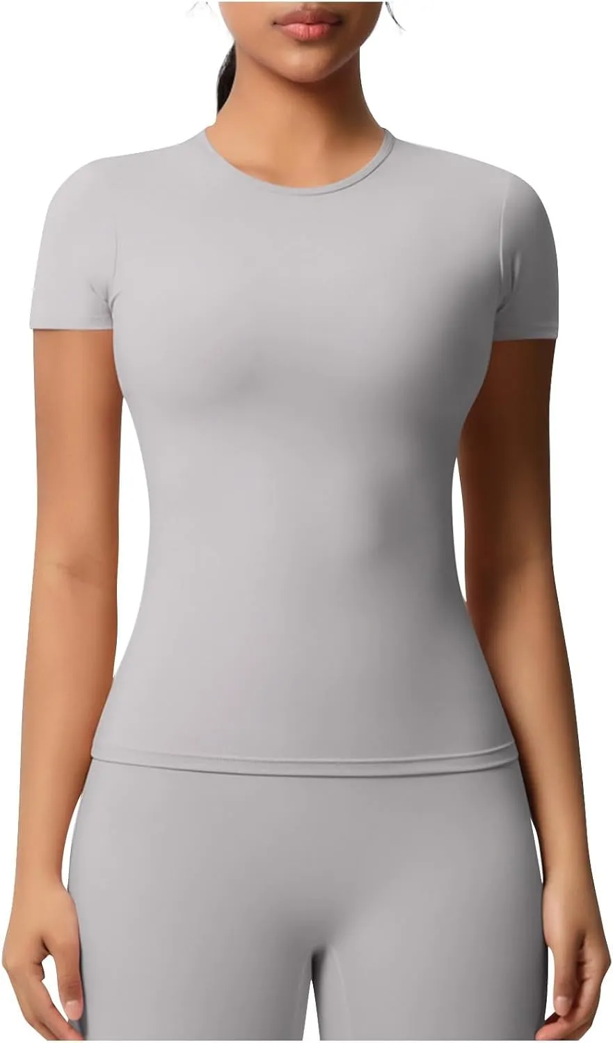 HGps8w Women's Short Sleeve Workout Sports Tops Basic Crewneck Casual 2025 Summer Quick Dry Athletic Yoga Shirts