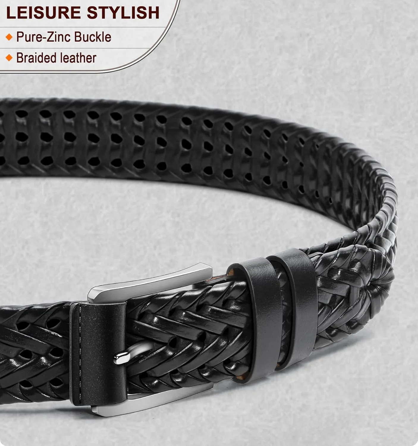 KEMISANT Mens belt 2 Pack, Woven Braided Leather Belt for Gift Men Causal Golf Pants Polo Shirts Matching