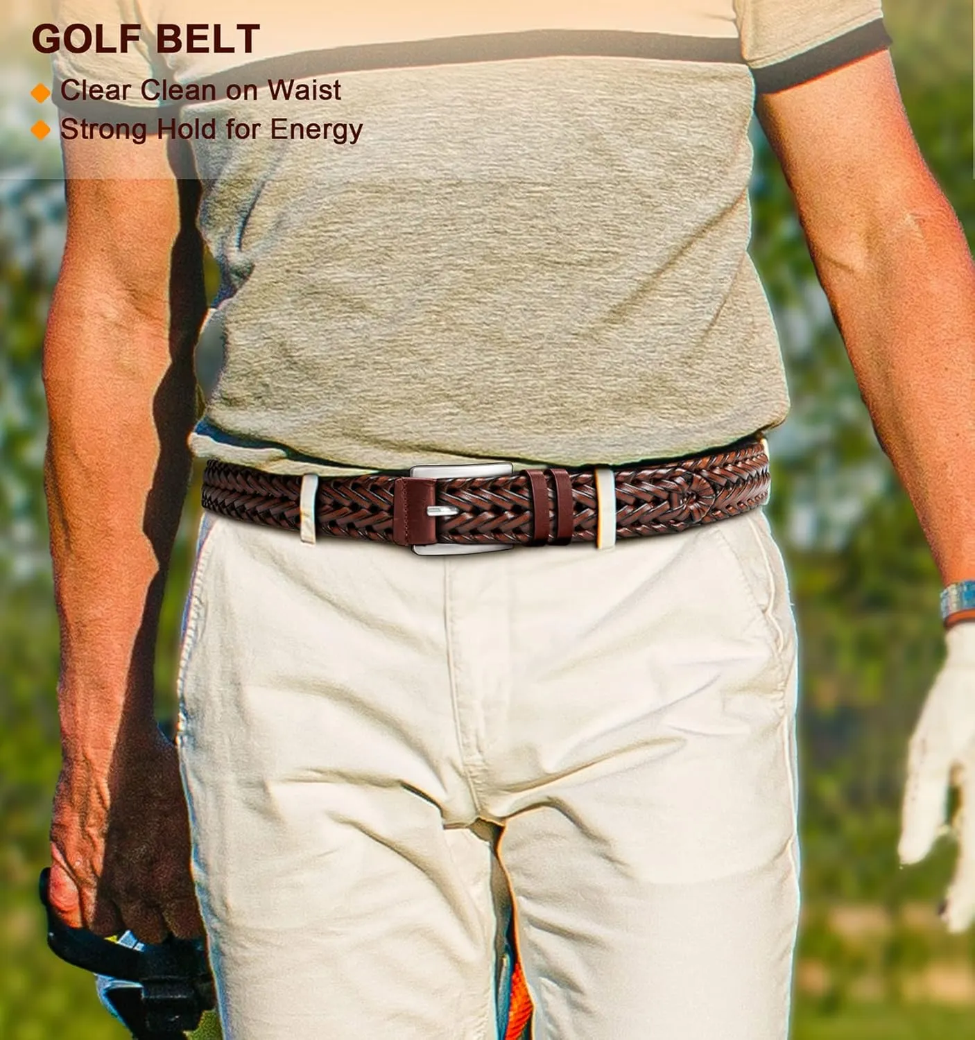 KEMISANT Mens belt 2 Pack, Woven Braided Leather Belt for Gift Men Causal Golf Pants Polo Shirts Matching
