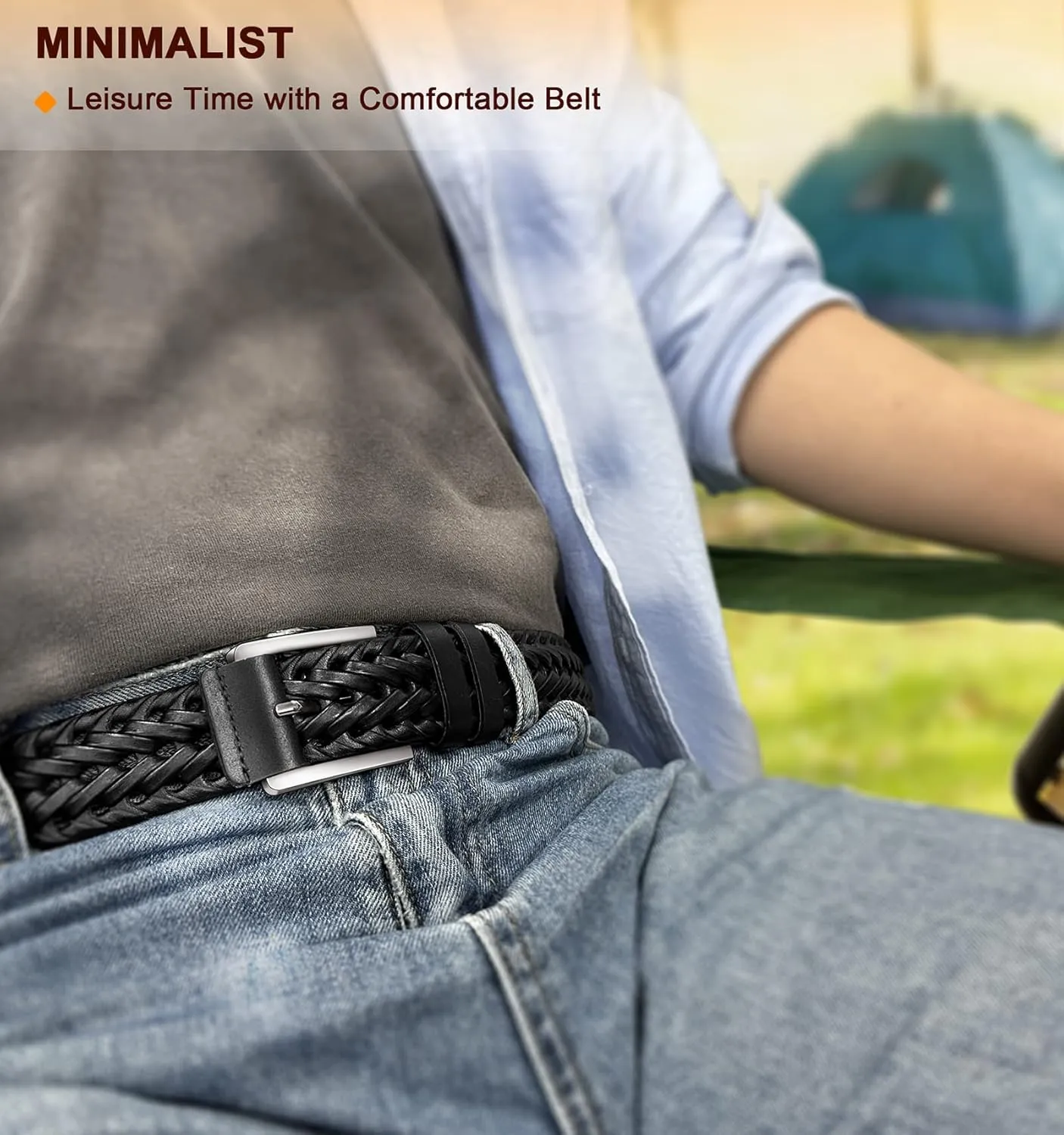 KEMISANT Mens belt 2 Pack, Woven Braided Leather Belt for Gift Men Causal Golf Pants Polo Shirts Matching