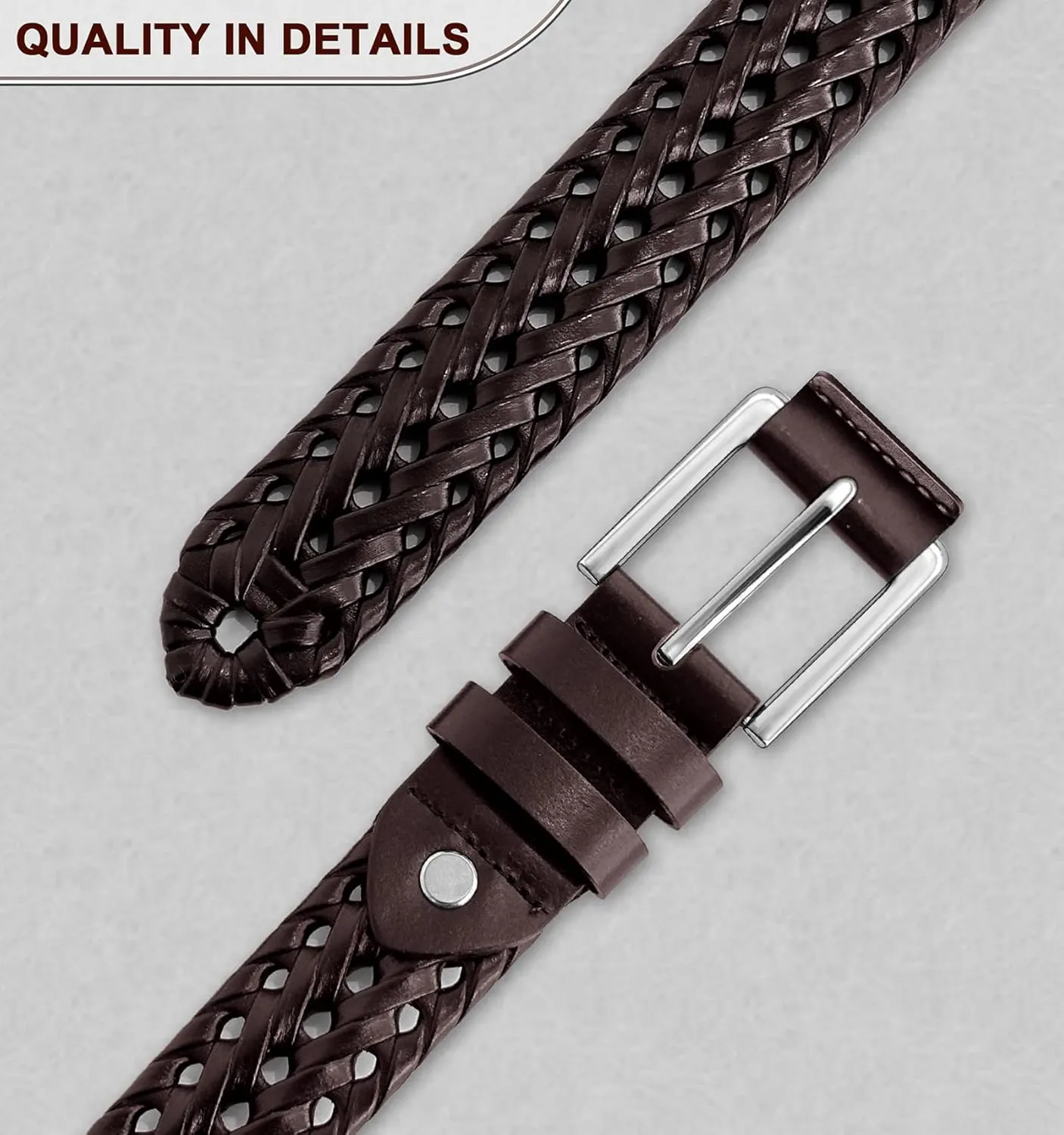 KEMISANT Mens belt 2 Pack, Woven Braided Leather Belt for Gift Men Causal Golf Pants Polo Shirts Matching