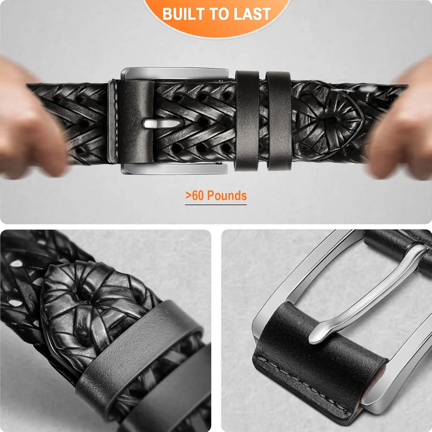 KEMISANT Mens belt 2 Pack, Woven Braided Leather Belt for Gift Men Causal Golf Pants Polo Shirts Matching