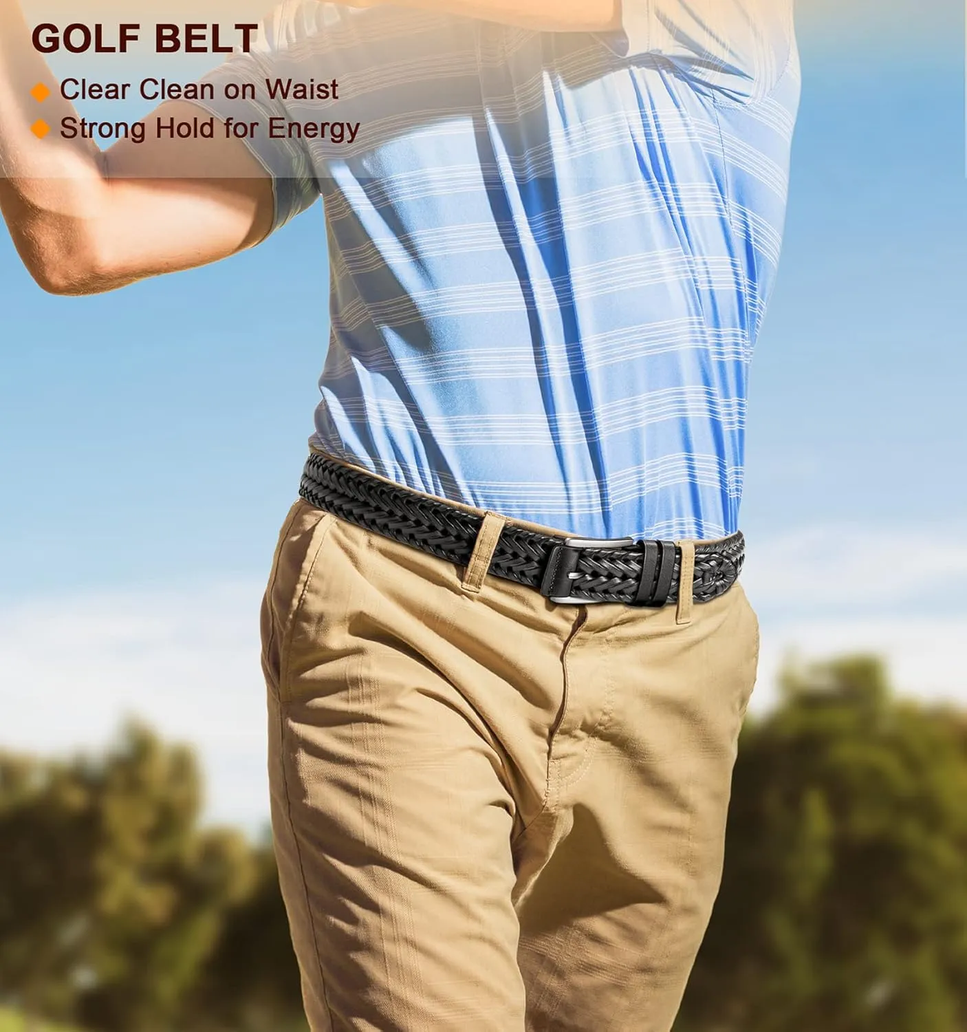 KEMISANT Mens belt 2 Pack, Woven Braided Leather Belt for Gift Men Causal Golf Pants Polo Shirts Matching