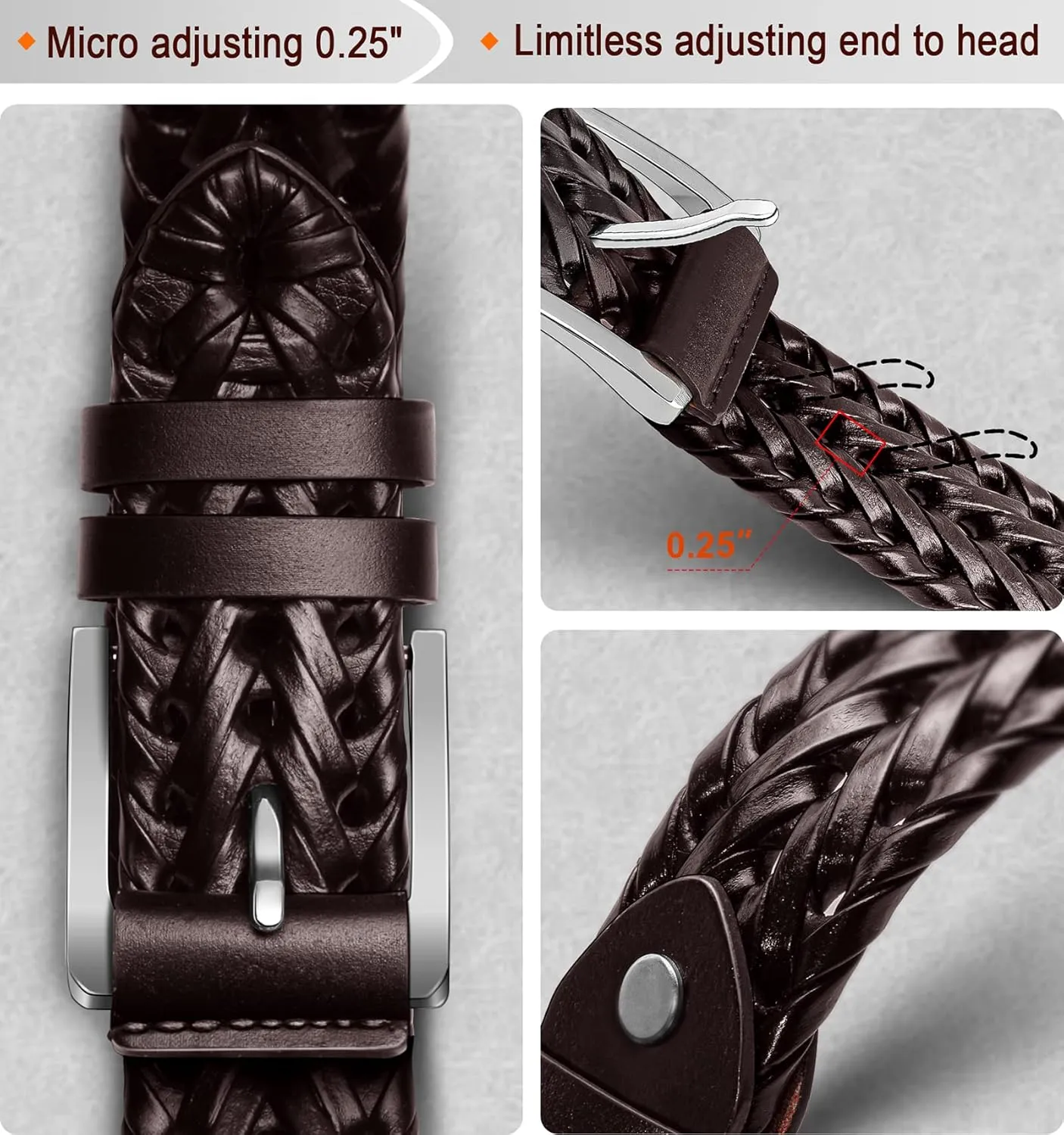 KEMISANT Mens belt 2 Pack, Woven Braided Leather Belt for Gift Men Causal Golf Pants Polo Shirts Matching