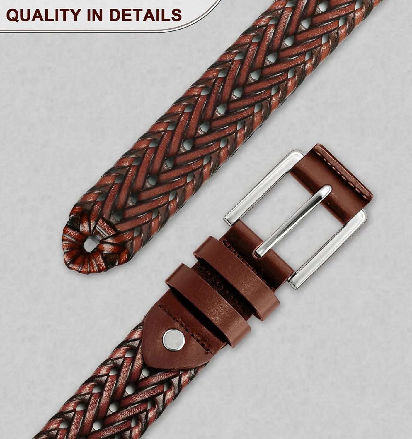 KEMISANT Mens belt 2 Pack, Woven Braided Leather Belt for Gift Men Causal Golf Pants Polo Shirts Matching