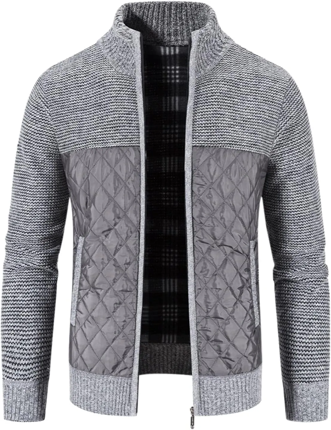 LCMTWX Men's Thick Thermal Winter Jacket Stand Collar Knitted Splice Sweater Coat Casual Cardigan Stylish Mens Puffer
