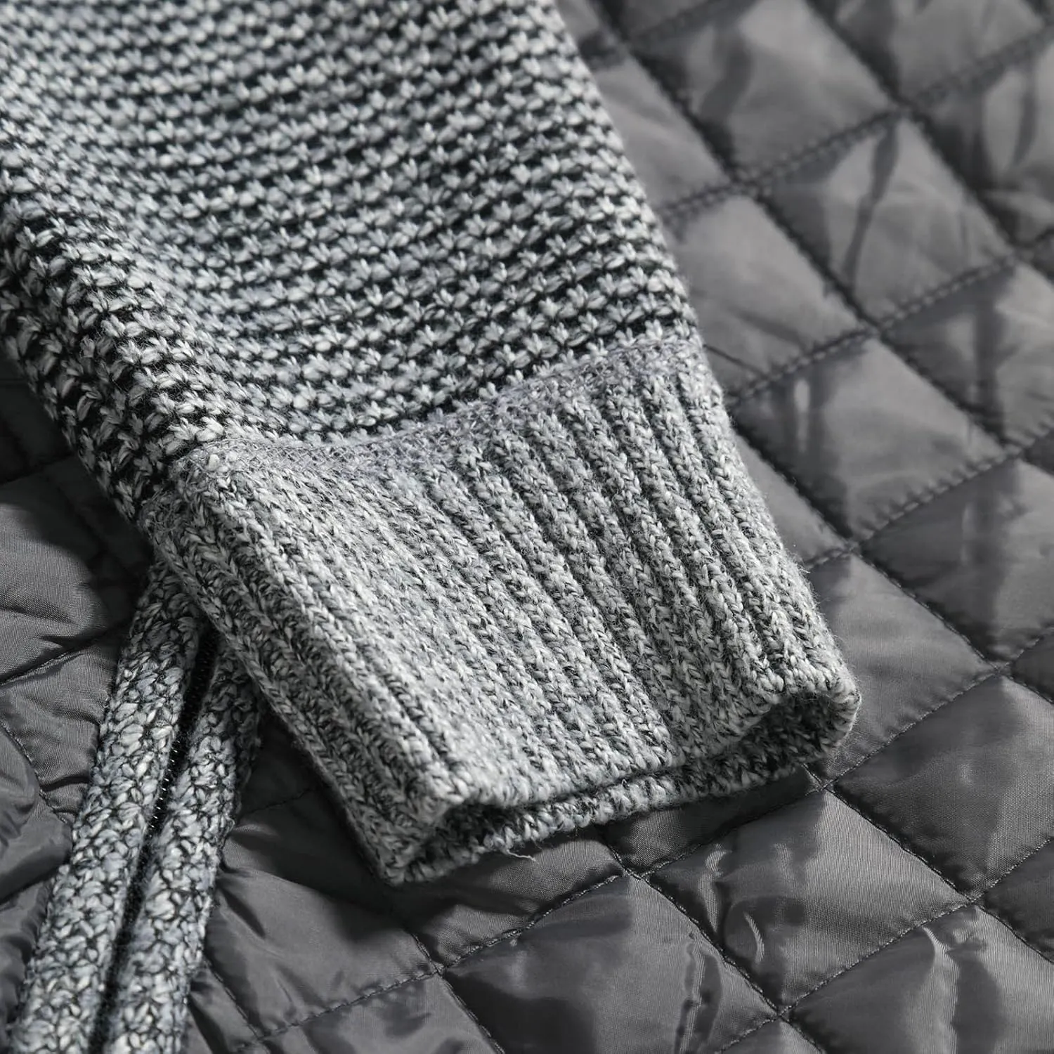 LCMTWX Men's Thick Thermal Winter Jacket Stand Collar Knitted Splice Sweater Coat Casual Cardigan Stylish Mens Puffer