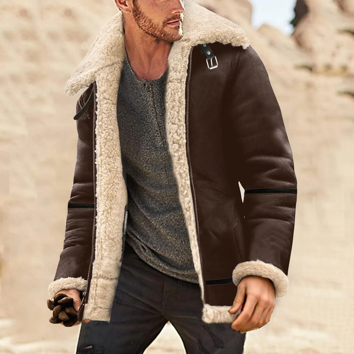 LCMTWX Men's Thicken Warm Winter Coat Stand Collar Knitted Splice Sweater Coat Casual Cardigan Stylish Winter Jackets for