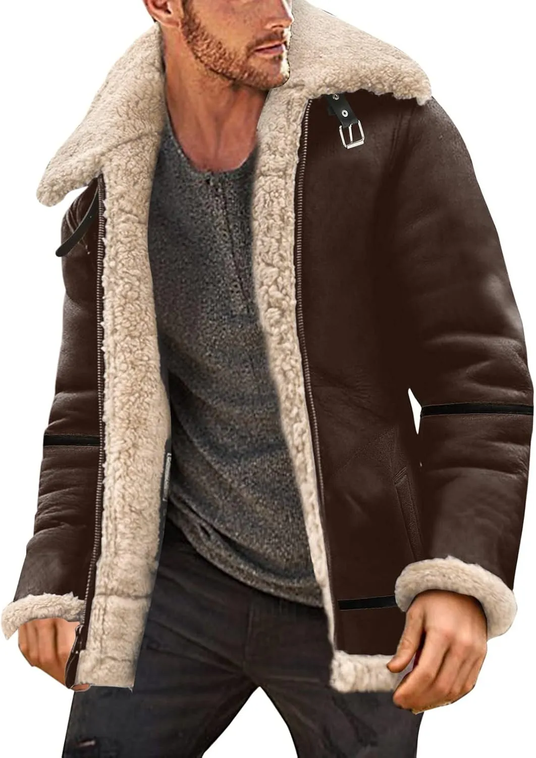 LCMTWX Men's Thicken Warm Winter Coat Stand Collar Knitted Splice Sweater Coat Casual Cardigan Stylish Winter Jackets for
