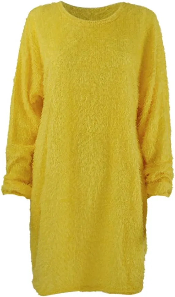 Lutos Women's Loose Oversize Turtleneck Loose Fluffy Fuzzy Long Pullover Sweater Dress