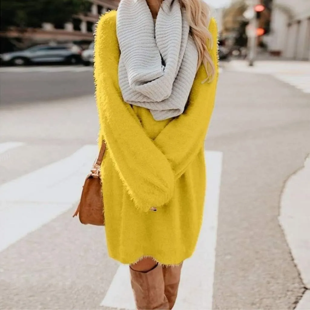 Lutos Women's Loose Oversize Turtleneck Loose Fluffy Fuzzy Long Pullover Sweater Dress