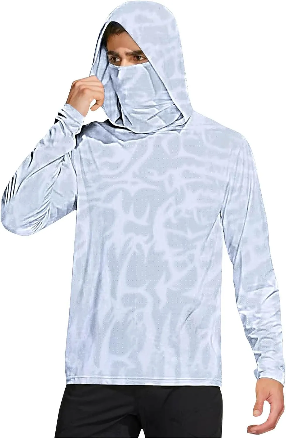 Men's Sun Protection Hoodie Shirts Long Sleeve with Face Mask UPF 50  Fishing Hiking Shirts UV Sun Rash Guard Tops