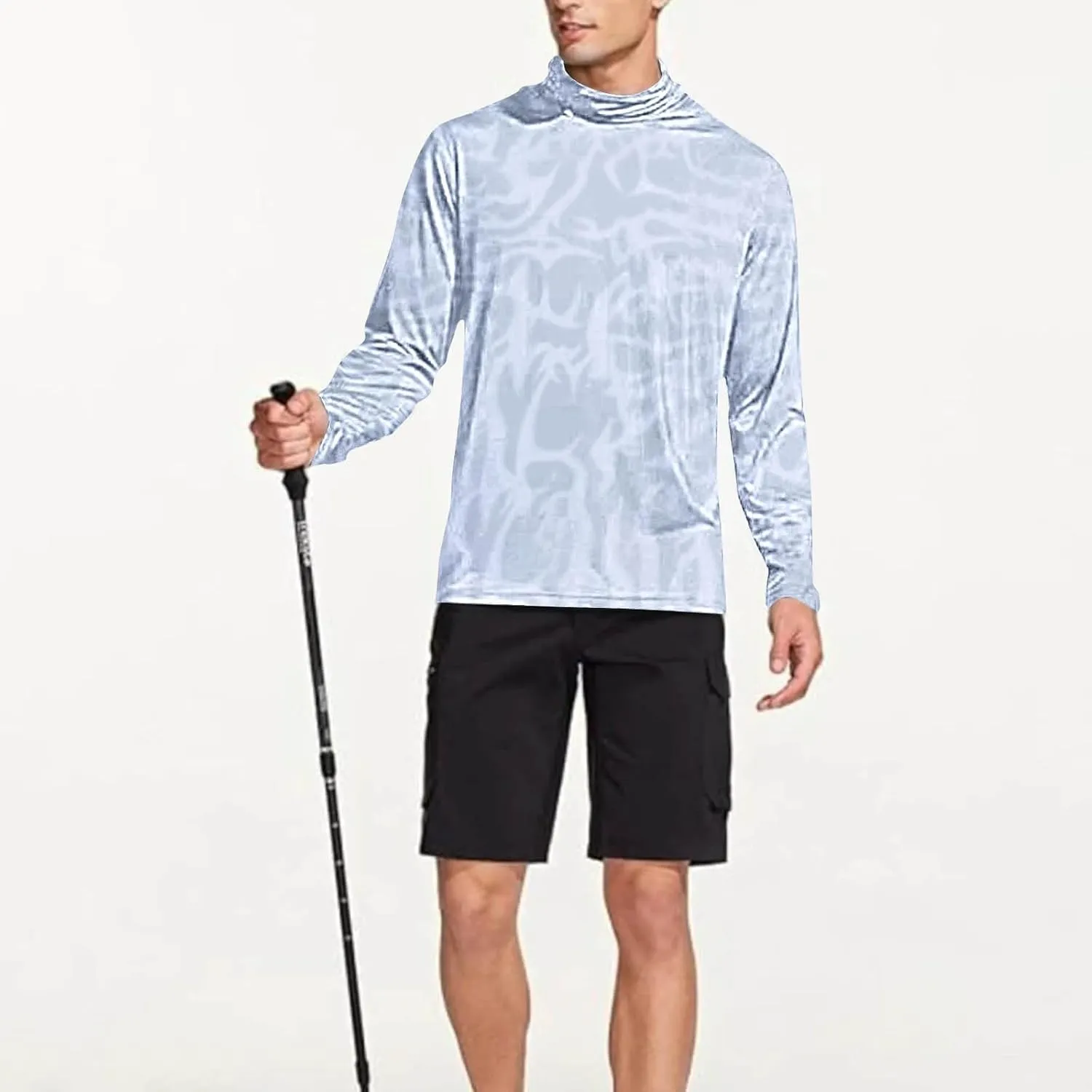Men's Sun Protection Hoodie Shirts Long Sleeve with Face Mask UPF 50  Fishing Hiking Shirts UV Sun Rash Guard Tops