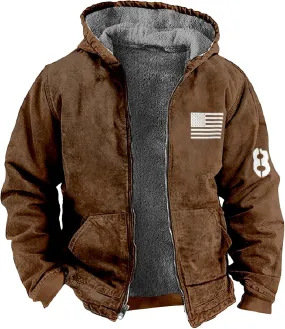 Mens Winter Coat With Hood Fleece Lined Zipper Graphic Coat Thermal Heavy Big And Tall Jacket