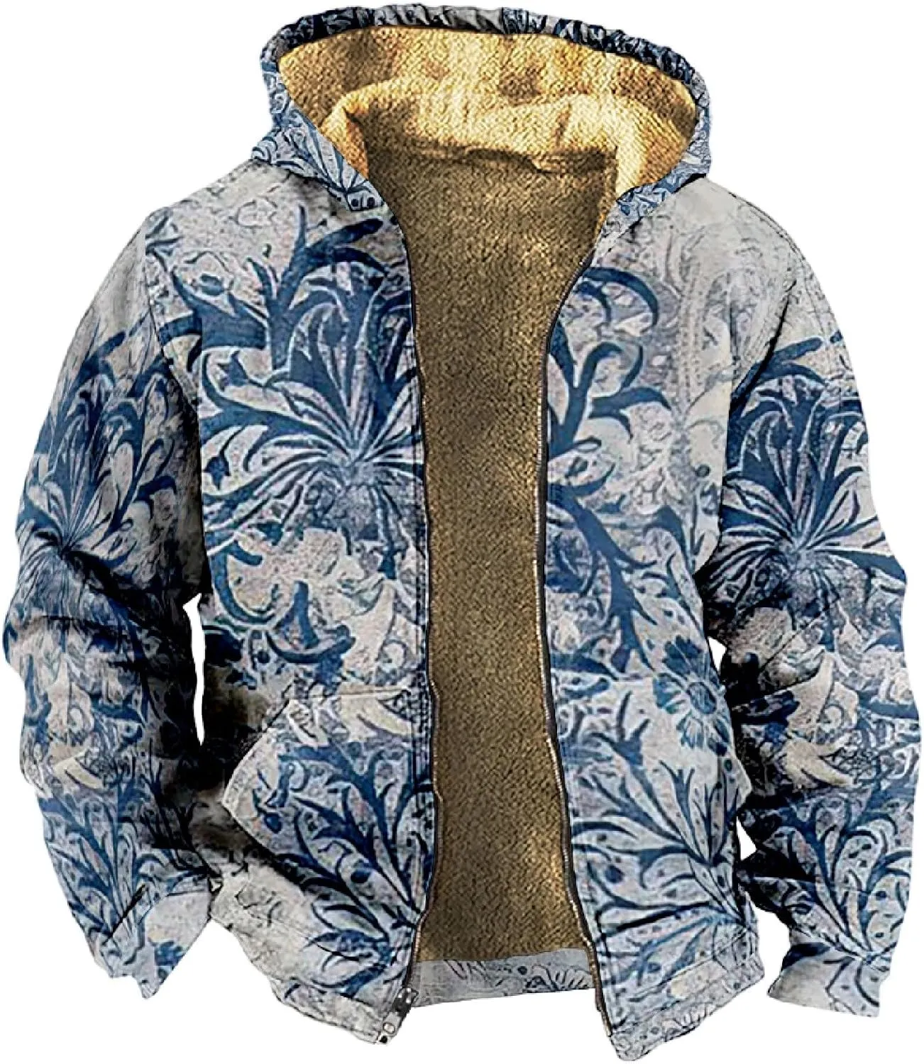 Mens Winter Coat With Hood Fleece Zip Up Coat Thermal Heavy Windbreaker Casual Vintage Oversized Jacket