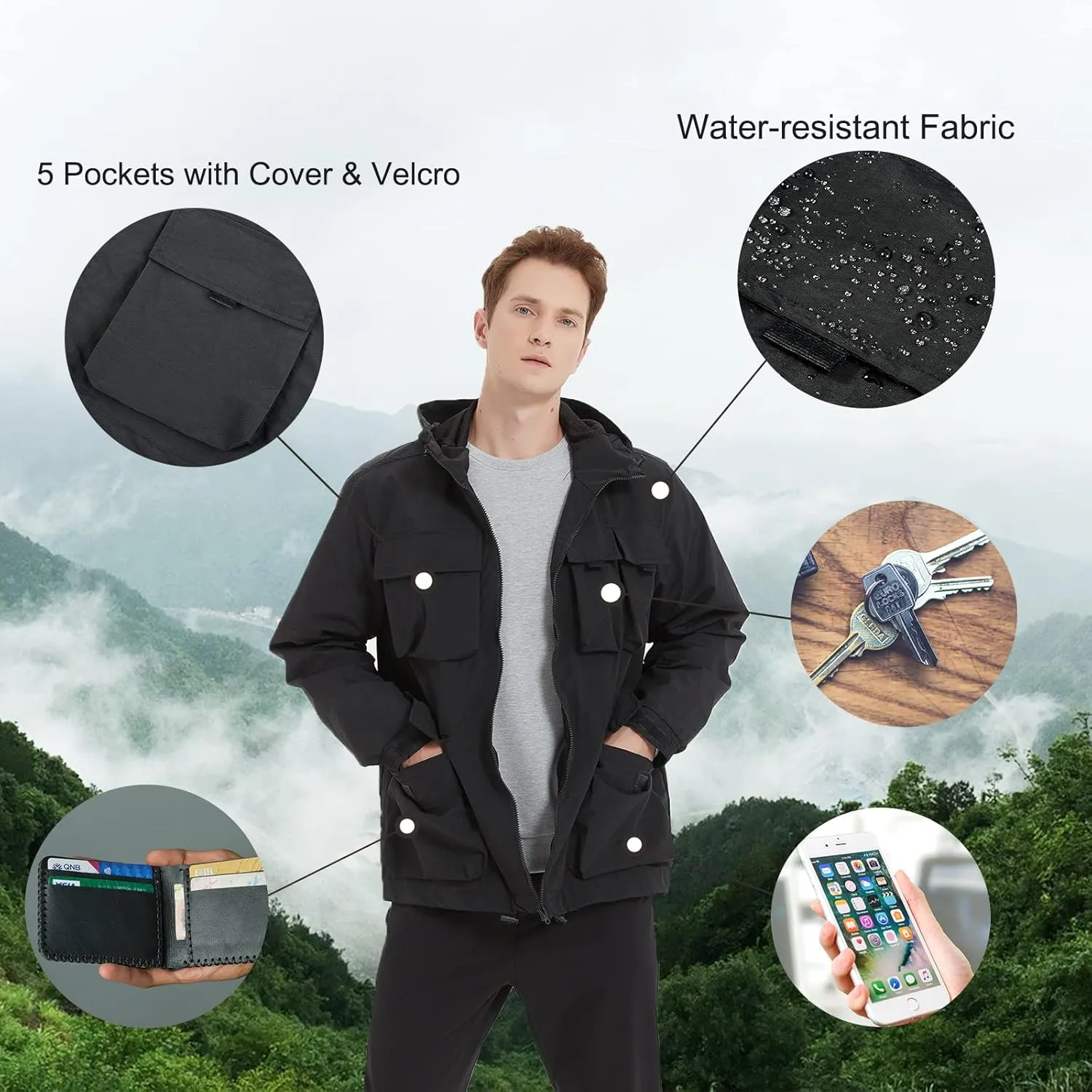 MYJAJAYI Mens Windbreaker Jacket Lightweight Water-Resistant Wind Breaker Jackets Mens Hooded Jacket with Pocket