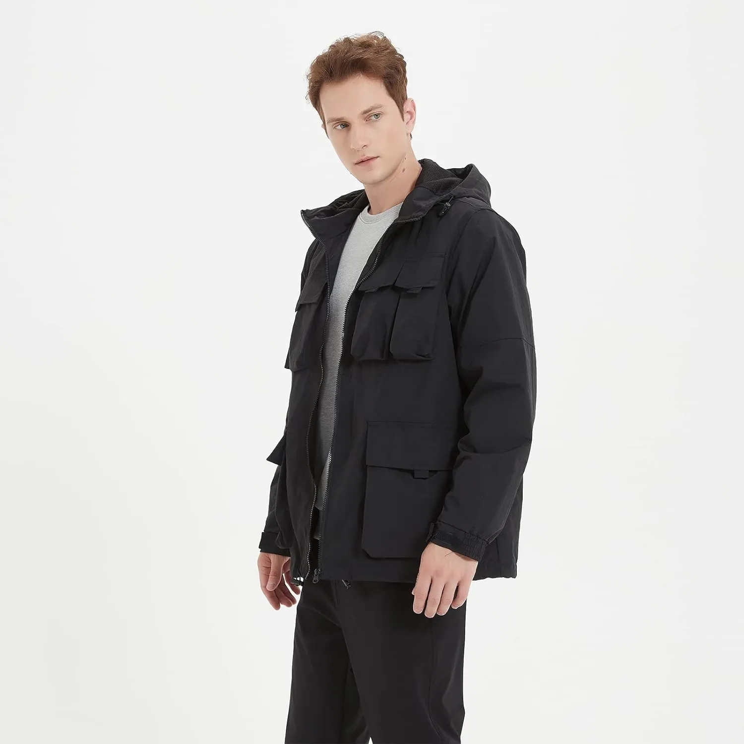 MYJAJAYI Mens Windbreaker Jacket Lightweight Water-Resistant Wind Breaker Jackets Mens Hooded Jacket with Pocket