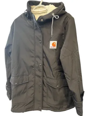 NEW Drepurja Carhartt Dupe Jacket for Women Logo Front Winter Warm Long Sleeve Jacket Zip Up Hoodie Sherpa Lined Thermal Jacket, Black, Sz M