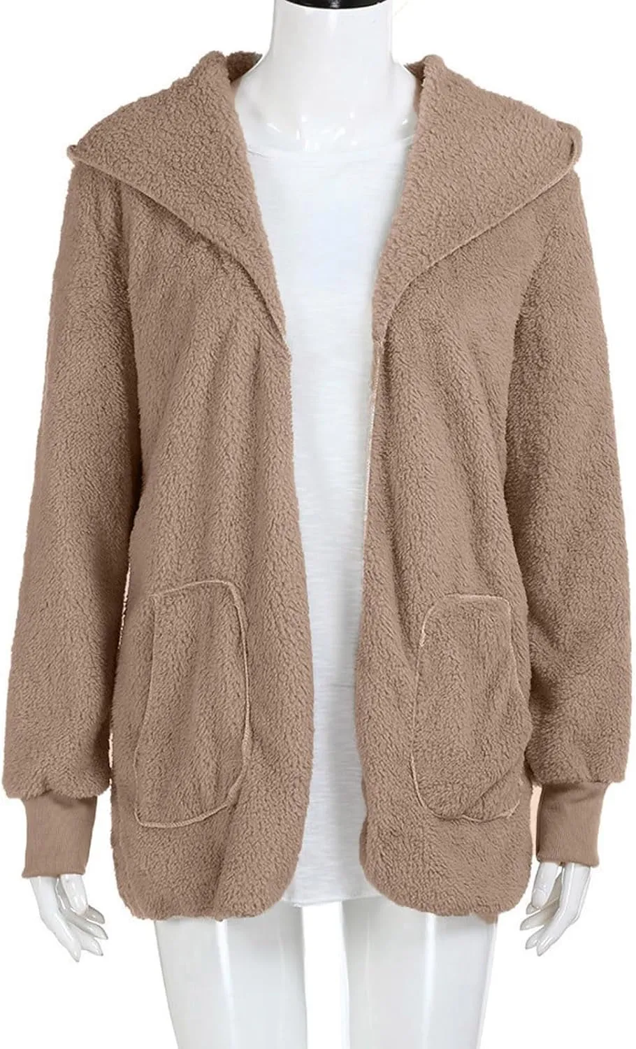 PETYCZEN Womens Fleece Jacket Winter Fuzzy Sherpa Lined Open Front Long Cardigan Coats Thermal Hooded Jackets with Pockets
