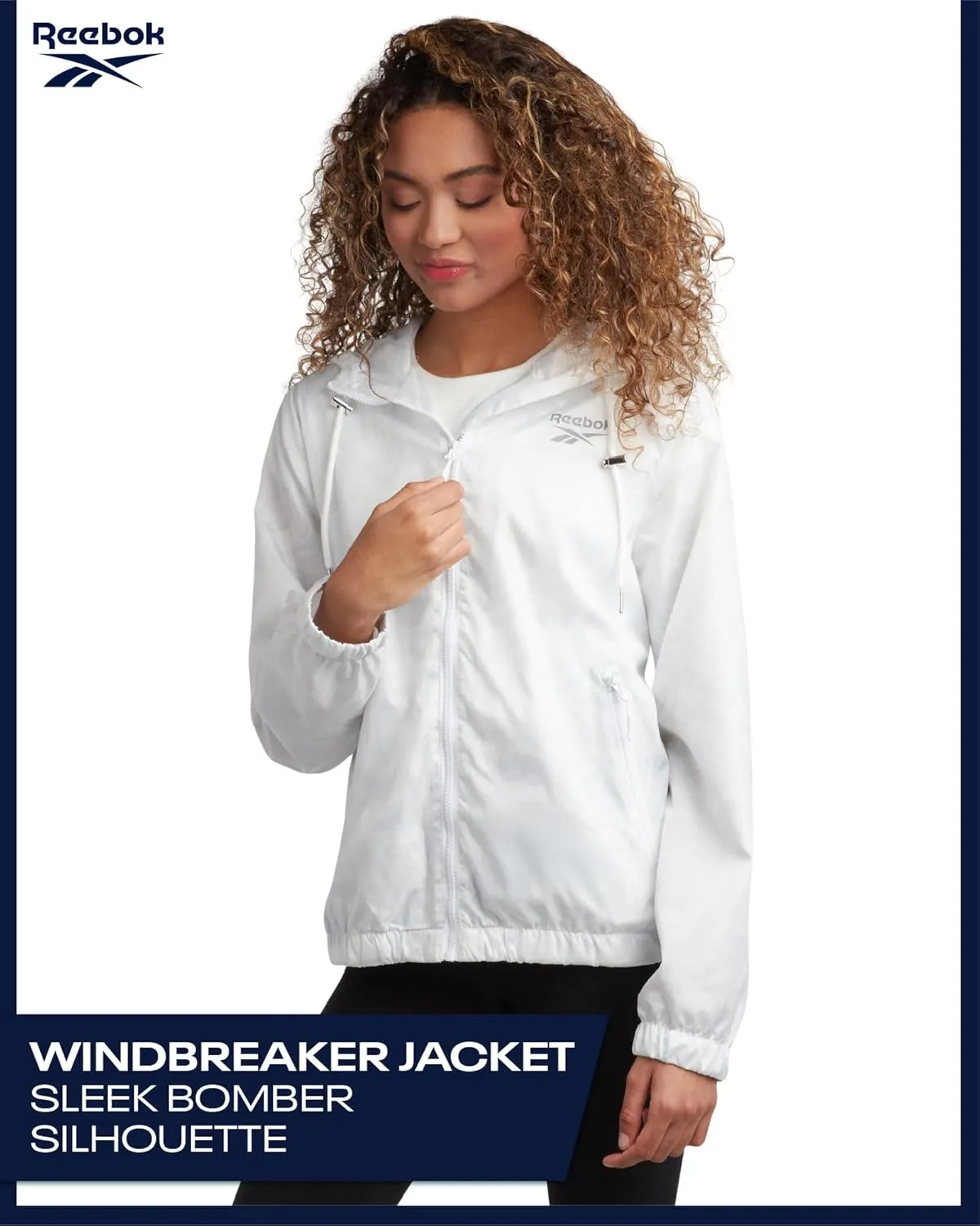 Reebok Womens Windbreaker Jacket - Lightweight Water and Wind Resistant Outdoor Hooded Rain Coat for Running (Sizes: S-XL)