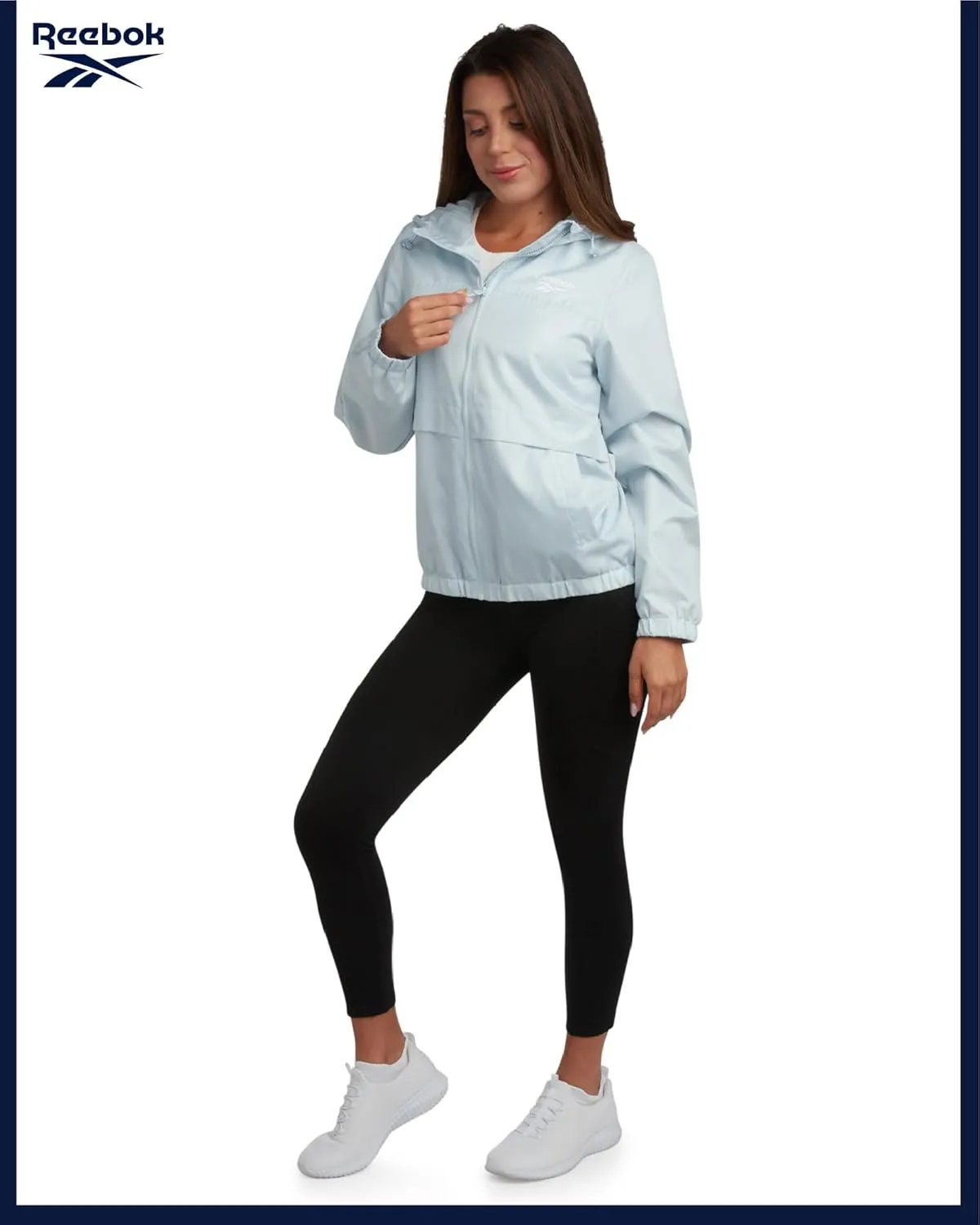 Reebok Womens Windbreaker Jacket - Lightweight Water and Wind Resistant Outdoor Hooded Rain Coat for Running (Sizes: S-XL)
