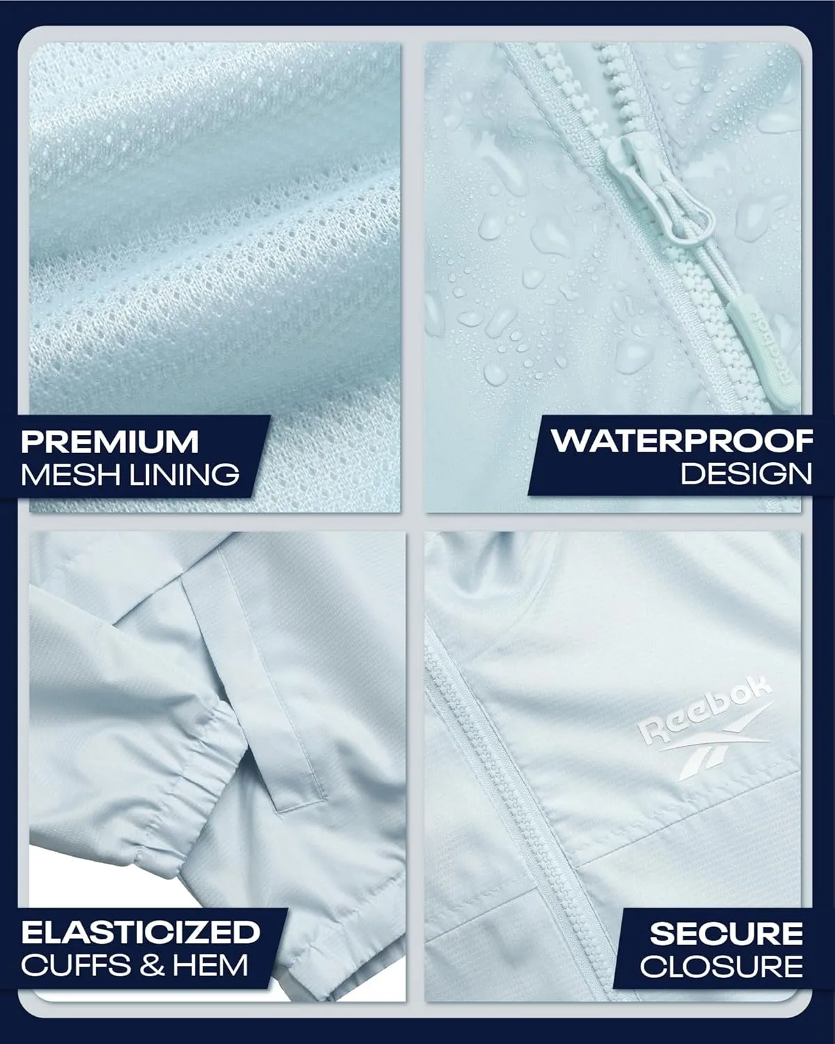 Reebok Womens Windbreaker Jacket - Lightweight Water and Wind Resistant Outdoor Hooded Rain Coat for Running (Sizes: S-XL)