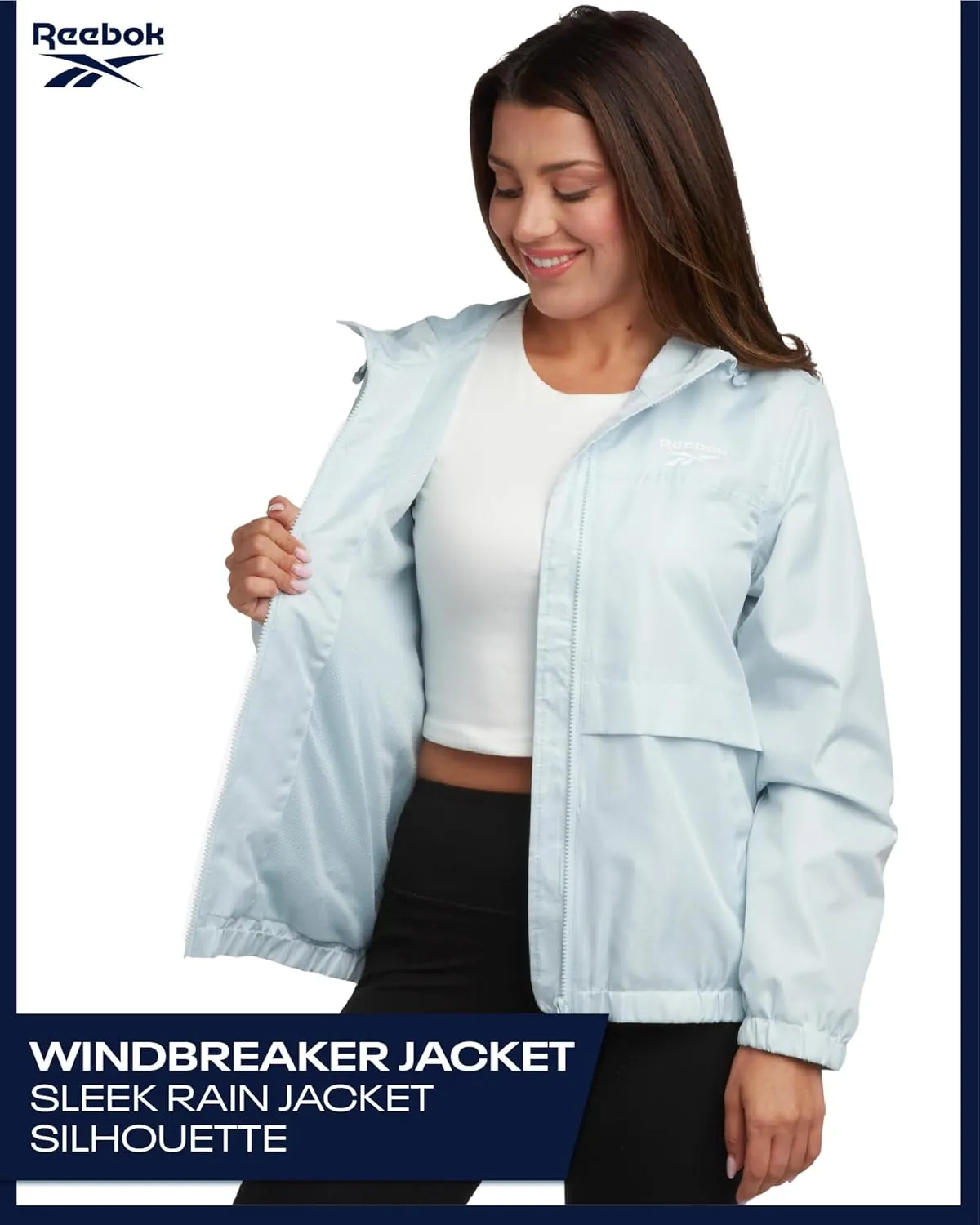 Reebok Womens Windbreaker Jacket - Lightweight Water and Wind Resistant Outdoor Hooded Rain Coat for Running (Sizes: S-XL)