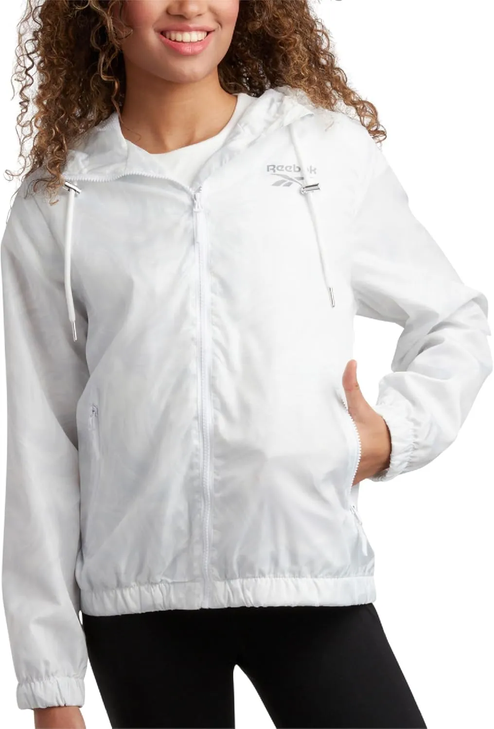 Reebok Womens Windbreaker Jacket - Lightweight Water and Wind Resistant Outdoor Hooded Rain Coat for Running (Sizes: S-XL)