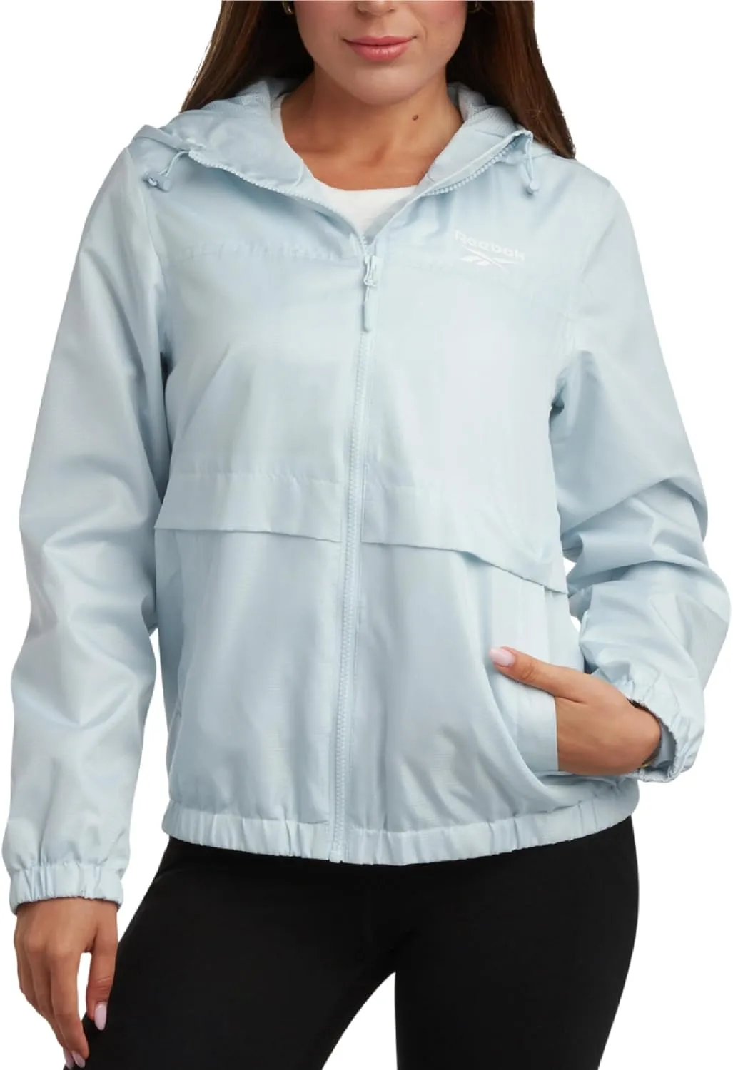 Reebok Womens Windbreaker Jacket - Lightweight Water and Wind Resistant Outdoor Hooded Rain Coat for Running (Sizes: S-XL)
