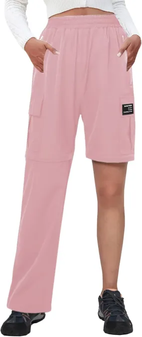 SANGTREE Womens Convertible Quick Dry Hiking Cargo Pants Shorts with Multi-Pockets, Light Pikn, L