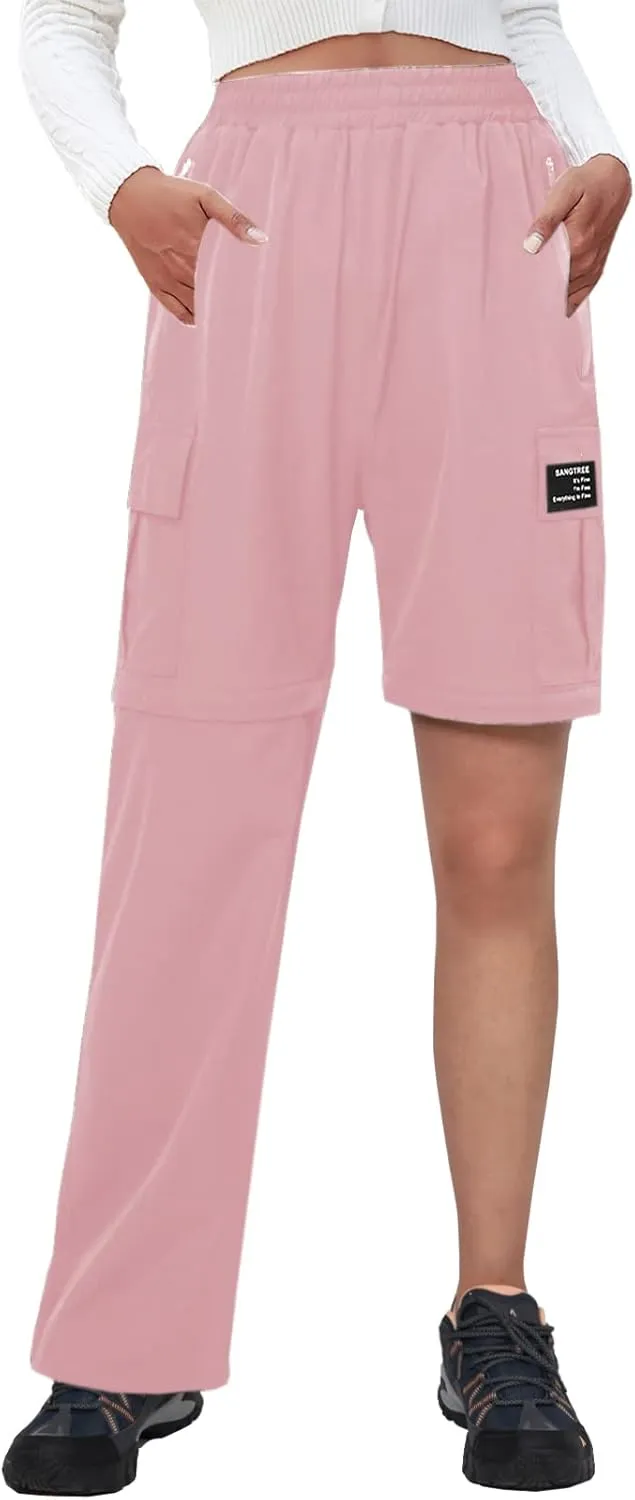 SANGTREE Womens Convertible Quick Dry Hiking Cargo Pants Shorts with Multi-Pockets, Light Pikn, L