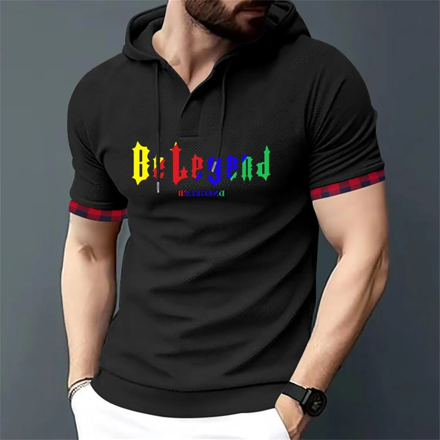 Short Sleeve Hoodies For Men Summer Palid Shirts Hooded With Pockets 2025 Pullover Tops Tshirt Fahsion Graphic Tees