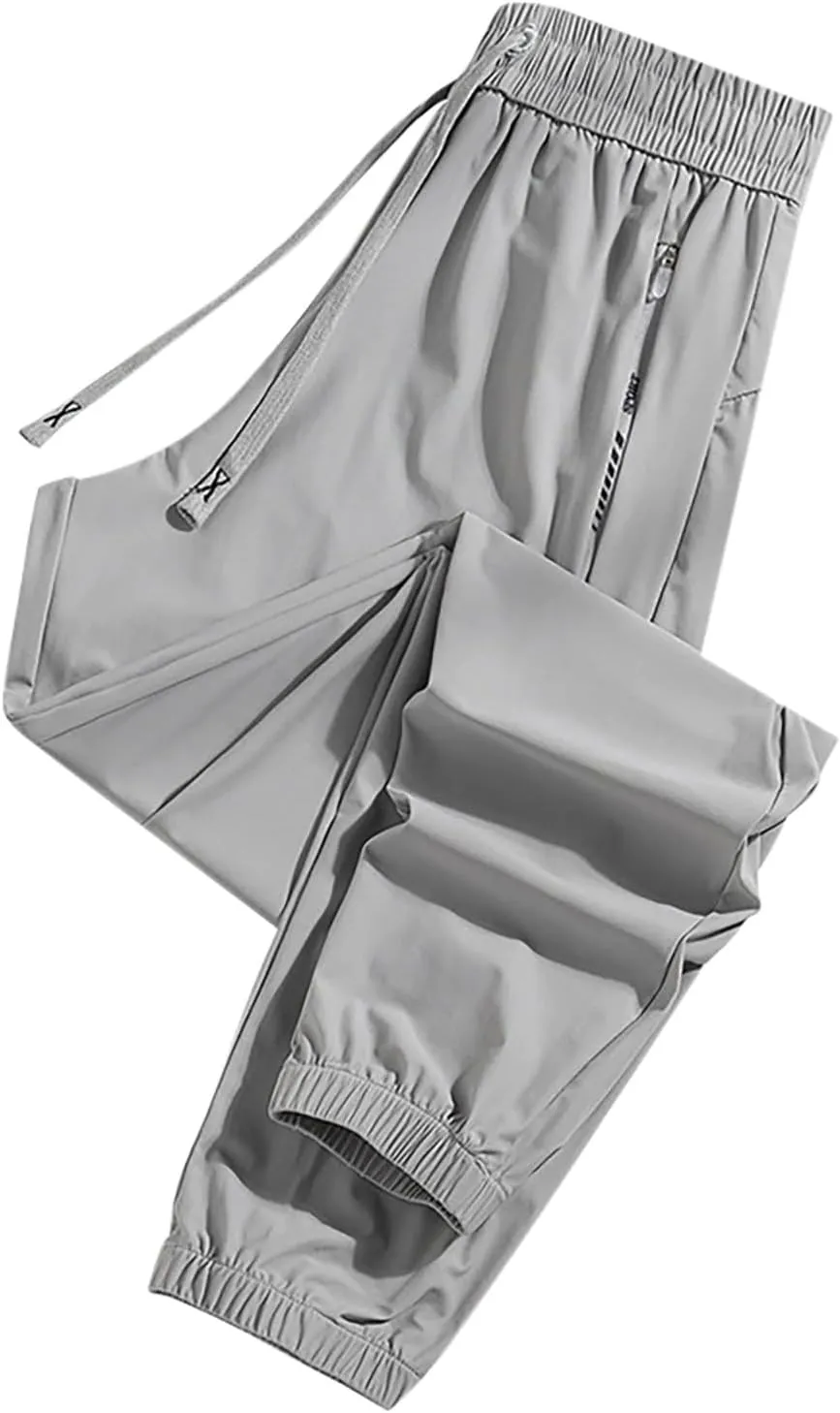 Sweat Pants Joggers for Men Ice Silk Plus Size Baggy Athletic Joggers Stretch Comfy Casual Long Elastic Waist Pants