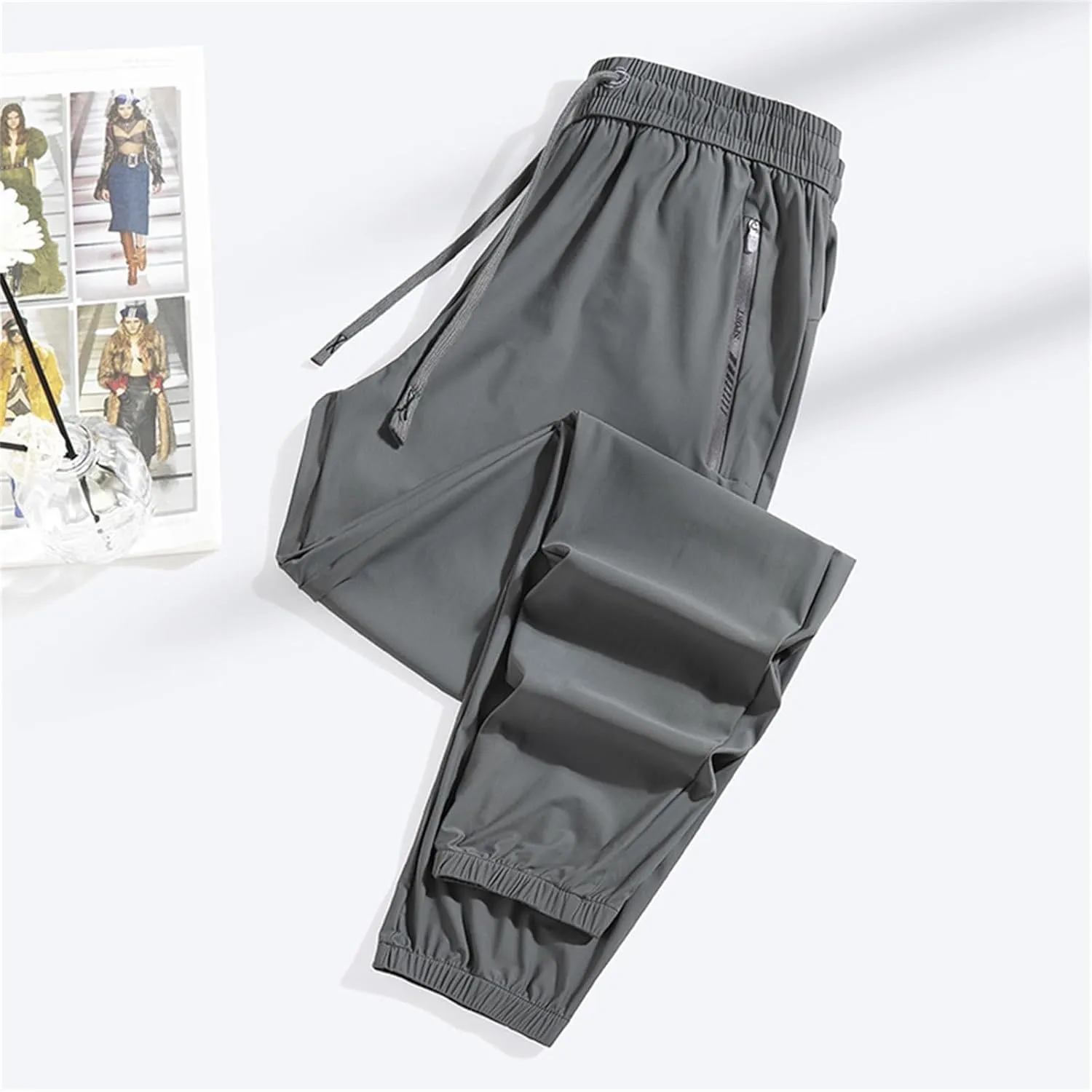 Sweat Pants Joggers for Men Ice Silk Plus Size Baggy Athletic Joggers Stretch Comfy Casual Long Elastic Waist Pants