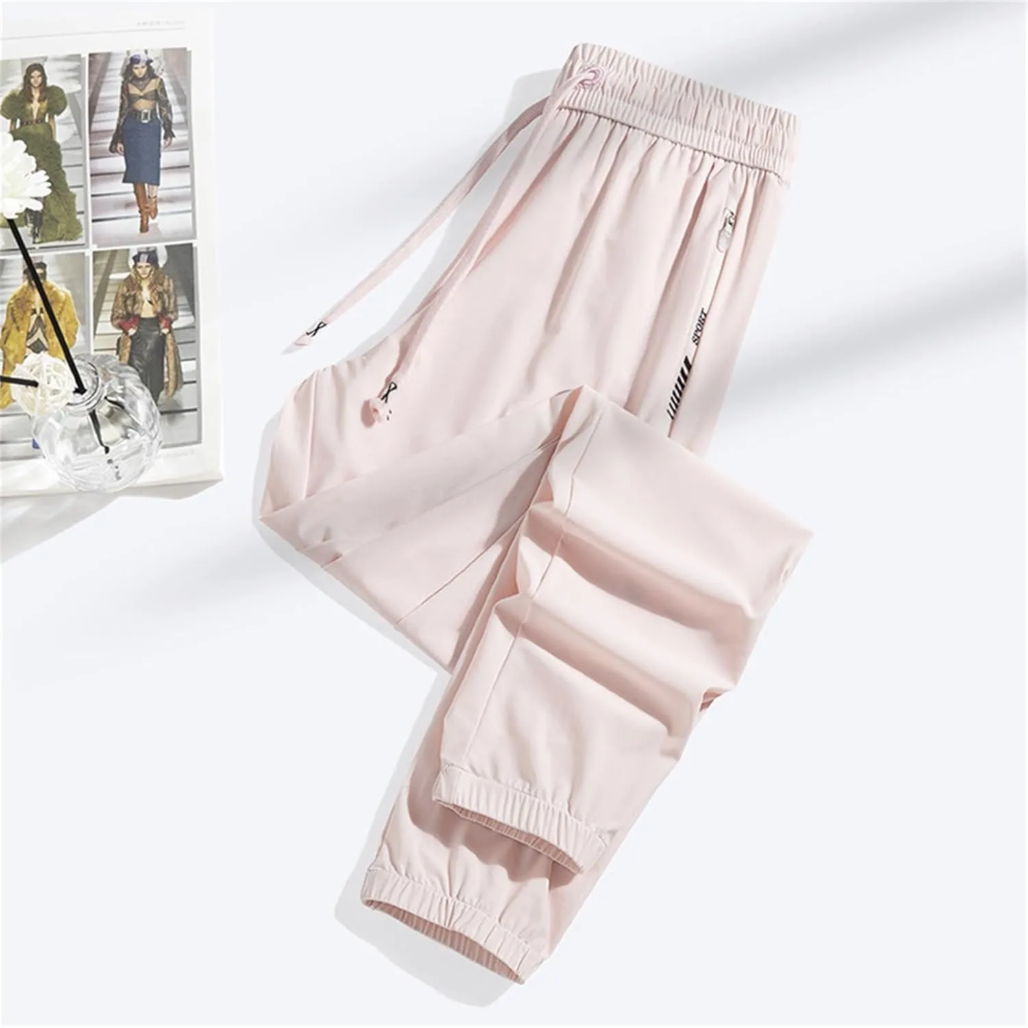 Sweat Pants Joggers for Men Plus Size Ice Silk Athletic Joggers Elastic Waist Baggy Stretch Comfy Casual Long Pants