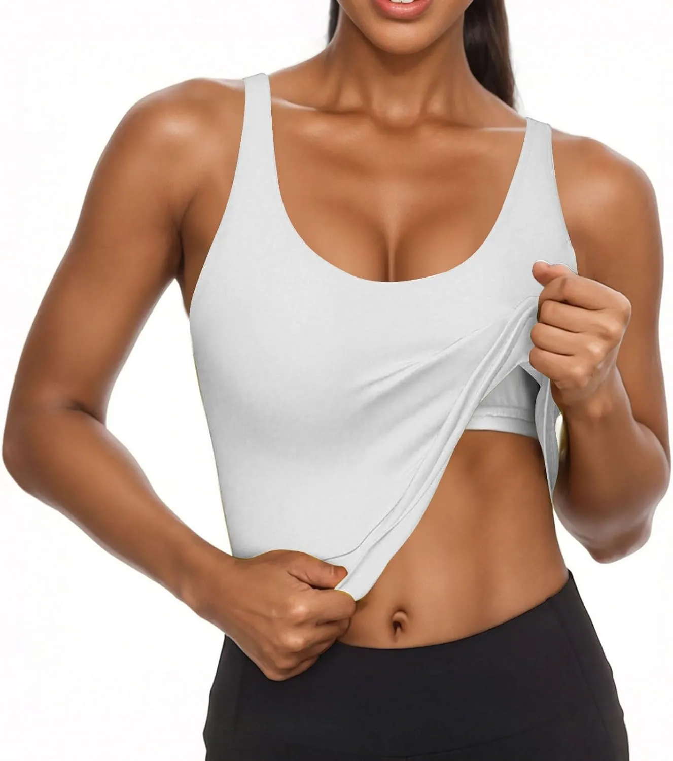 Tank Top with Built in Bra for Women Casual Summer Sleeveless Gym Crop Tops U Neck Workout Athletic Yoga Shirts