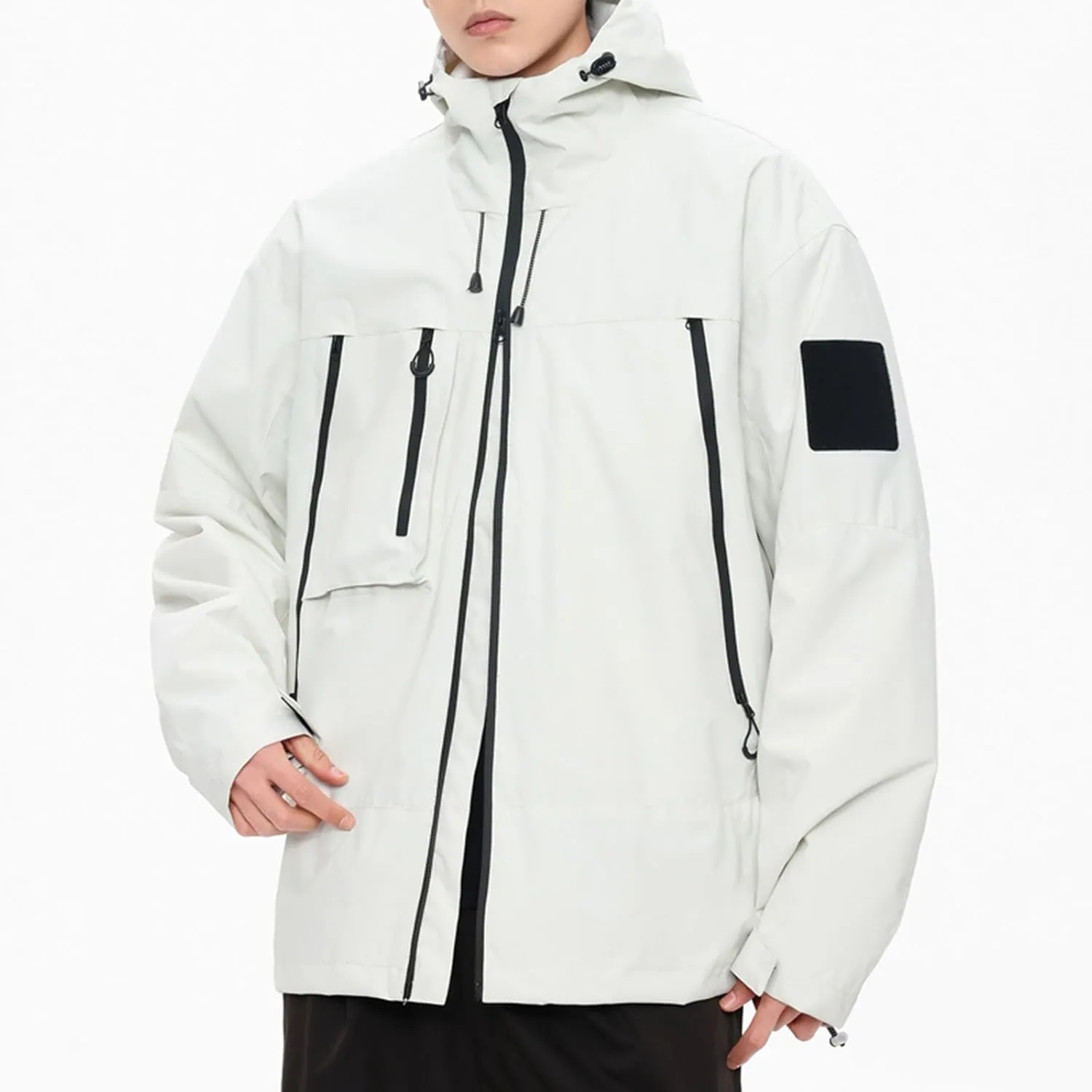 Waterproof Jacket for Men Casual Loose Cargo Hoodies Coat Zipper Long Sleeve Solid Outwear Jackets with Pockets