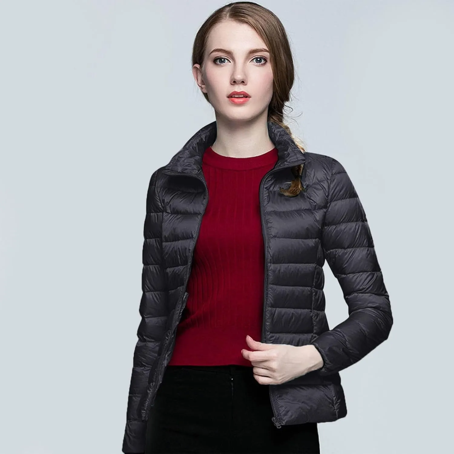 Women's Down Jacket Hooded Winter Light Weight Short Puffer Coats Packable Warm Windproof Ladies Parka