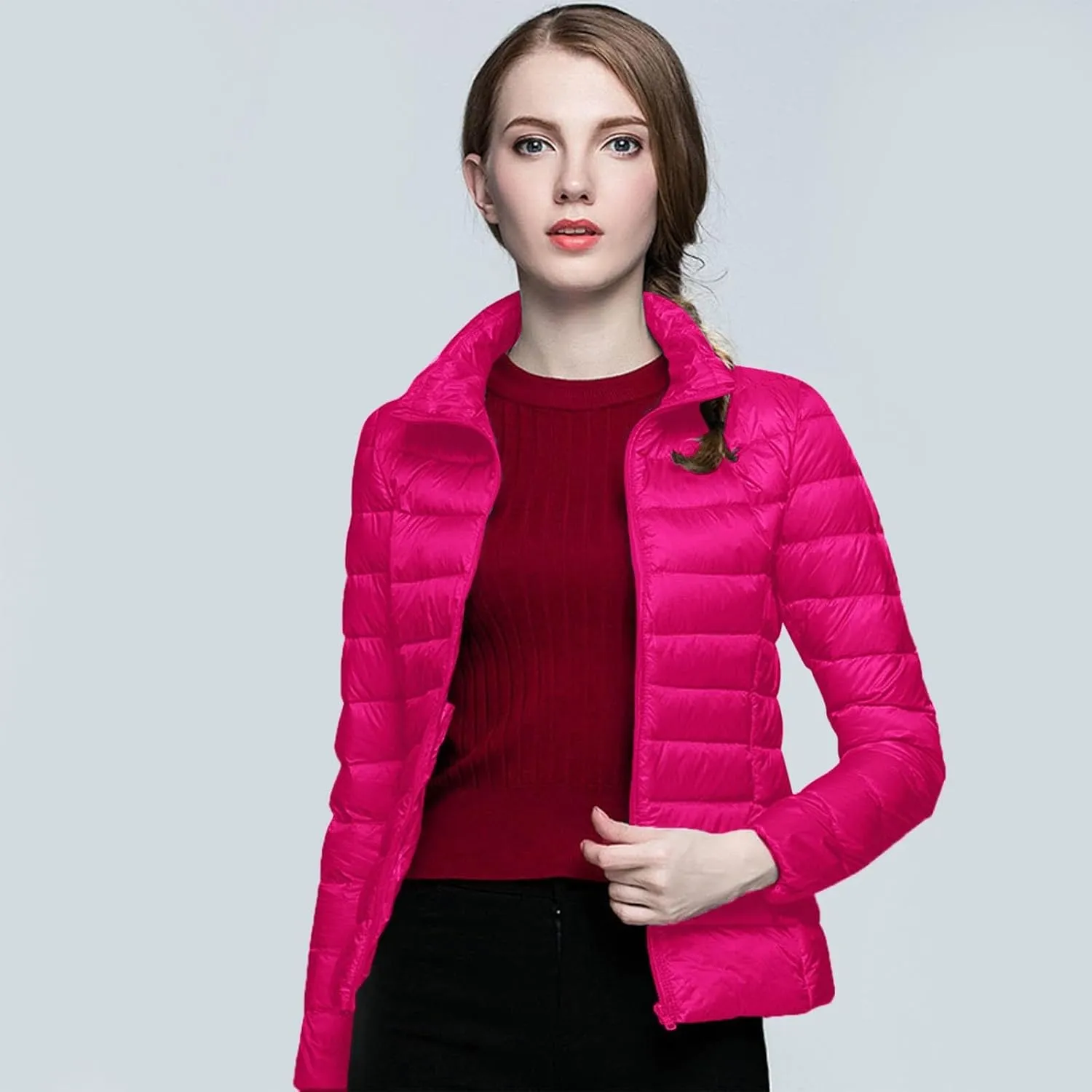 Women's Down Jacket Hooded Winter Light Weight Short Puffer Coats Packable Warm Windproof Ladies Parka