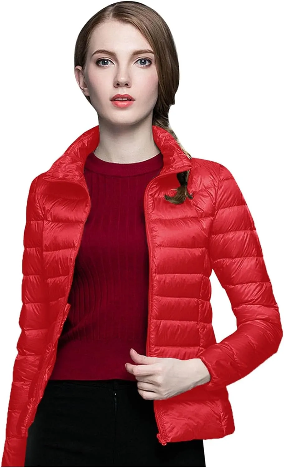 Women's Down Jacket Hooded Winter Light Weight Short Puffer Coats Packable Warm Windproof Ladies Parka