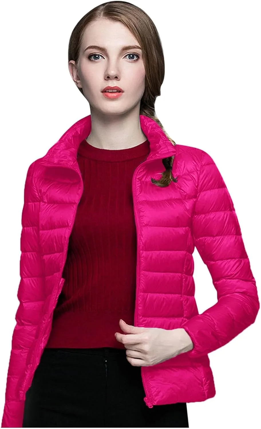 Women's Down Jacket Hooded Winter Light Weight Short Puffer Coats Packable Warm Windproof Ladies Parka