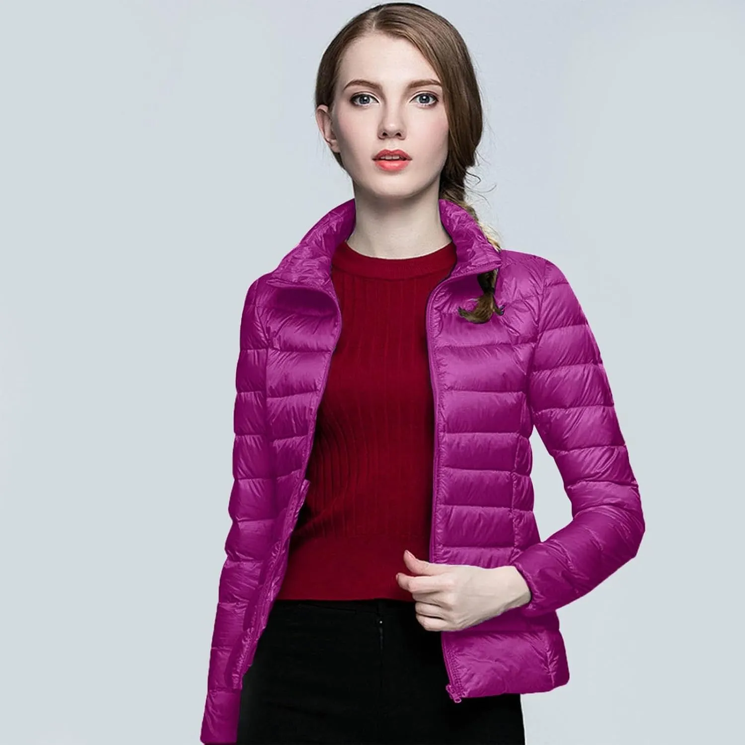 Women's Down Jacket Hooded Winter Light Weight Short Puffer Coats Packable Warm Windproof Ladies Parka