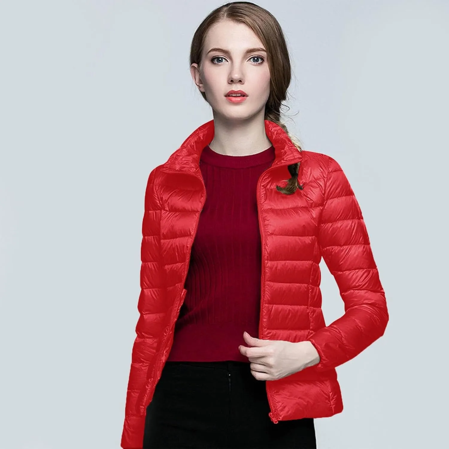 Women's Down Jacket Hooded Winter Light Weight Short Puffer Coats Packable Warm Windproof Ladies Parka