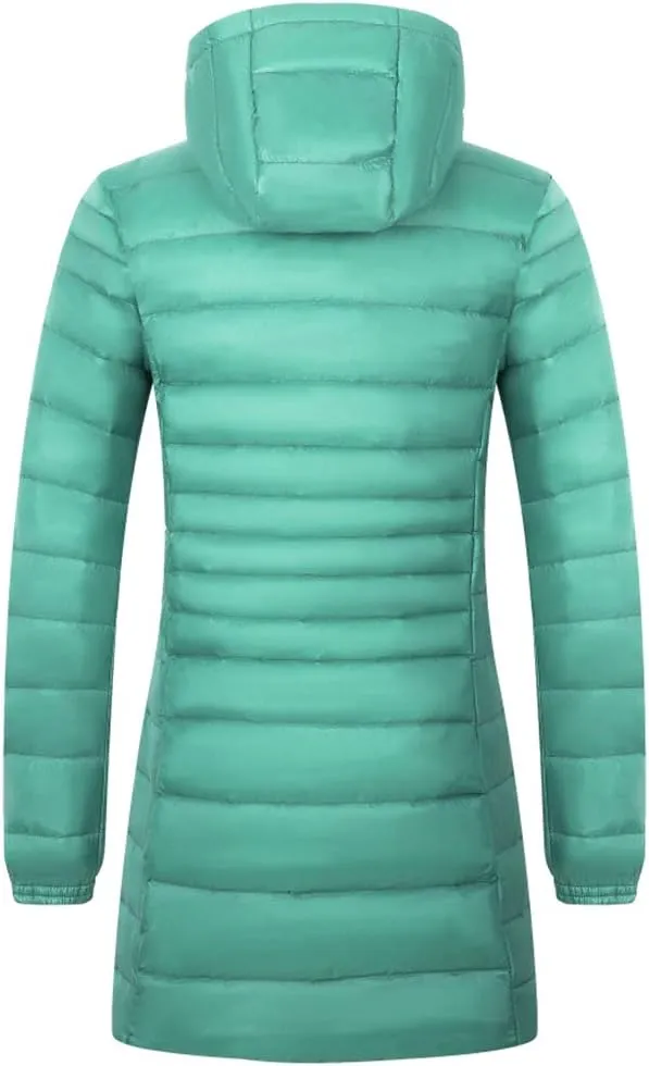 Women's Hooded Ultra Light Weight Coat Packable Outwear Long Puffer Down Jacket